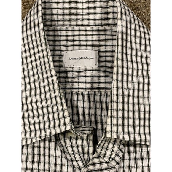 Ermenegildo Zegna Button Down Shirt Dark Green & Gray Plaid Size 42 / 16 1/2 - Picture 5 of 10